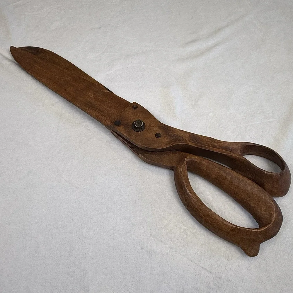 Large Hand Carved Wooden Scissors 23